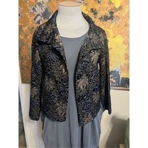 Habitat Blue & Gold Tapestry Boxy Art to Wear Jacket Size M